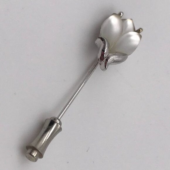 Whiting & Davis Frosted Tulip Stickpin Silver - Picture 7 of 14